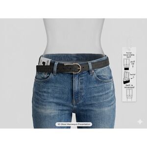 Michael Kors Womens Reversible MK Logo Black Leather Belt Gold Buckle